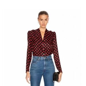 RE/DONE 40s Tailored Red Polka Dot Silk Blouse XS Dark Academia Retro Pin-up